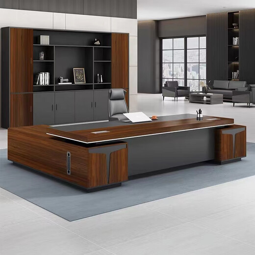 GEZHIMU President Office Furniture Manager Boss Office Desk and Chair Combination Simple Modern High-end Light Luxury Executive Table Table and Chair Walnut Color 2 Meter Desk + Boss Chair