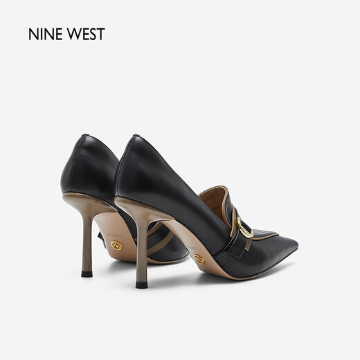 NINE WEST/High heels women's spring and autumn new European and American style urban commuter metal buckle color matching stiletto shoes black 34
