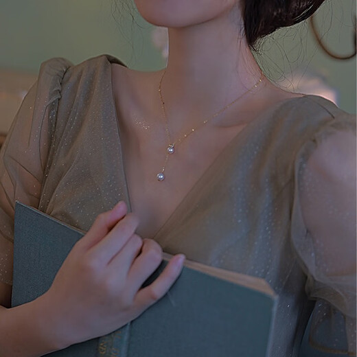 Zhuomai double pendant freshwater pearl necklace young girl natural two beads clavicle chain y-shaped pull-out adjustable freshwater pearl necklace double pendant