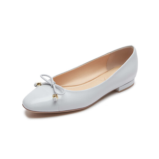 Lairsdan Spring Neues elegantes Bow Ballet Flat Ferse Flat Damenschuhe runde Zehenleder Single Schuhe 5m15602 Graues Gyk 39