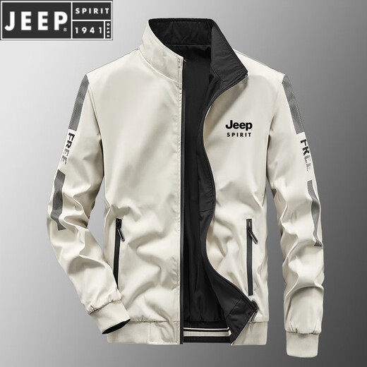 JEEP SPIRIT夹克男士春秋款立领宽松双面穿冬季青中年商务茄克衫加棉外套 9866藏青加棉款【升级版】 3XL (建议160-175斤)