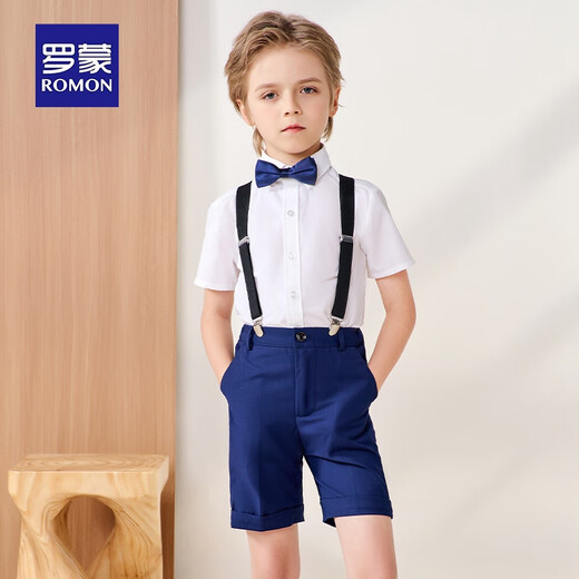 罗蒙儿童背带礼服套装男童礼服钢琴演出服中大童英伦风 藏青套装 170