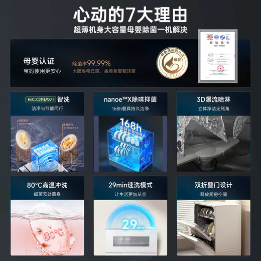 Panasonic (Panasonic) National Subsidy Desktop Dishwasher Third Generation K1Y Upgrade Model Smart Wash 80 High Temperature Sterilization Mother and Baby Household Independent 5 Sets K3Y K1Y Pro Third Generation Upgrade Model Upgraded AI Smart Washer