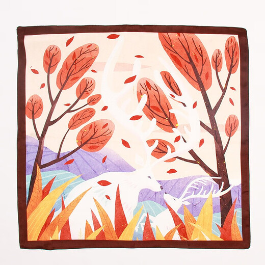故事佳人 丝巾小方巾女真丝桑蚕丝防晒印花百搭时尚夏天遮脖子 双鹿秋色
