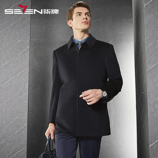 Seven brand cashmere woolen coat men's mid-length winter thick style business daddy wool coat warm winter coat black XL 180/96A
