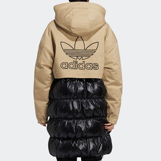 阿迪达斯 （adidas）官方舰店三叶草羽绒服外套女装冬季新款户外保暖防风运动休闲夹克 HF1585卡其色黑色拼接 XL