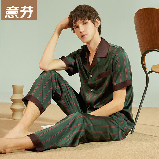 意芬（Arachne）睡衣男夏季薄款冰丝仿真丝男士春秋款丝绸家居服夏天套装居家服秋 6198-黑色 3XL