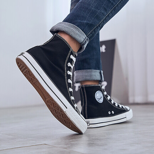Warrior canvas shoes for men, classic high-top casual shoes for men and women, couple models, student white shoes, women's fashion sneakers, men's WXY-473T black 42