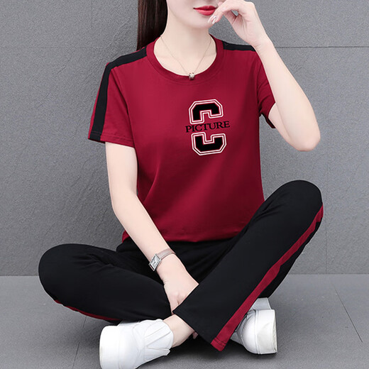NY-EMMA运动套装女短袖夏季薄款高档洋气减龄棉质休闲时尚跑步服两件套 692灰色（长裤套装） 3XL(建议140-155斤)