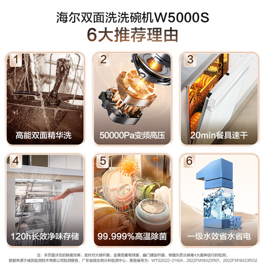 Haier white 15 sets double-sided dishwasher Yunxi W5000S embedded large-capacity fully automatic home smart frequency conversion first-level energy consumption automatic door opening EYBW152266WE Haier double-sided dishwasher W5000S white