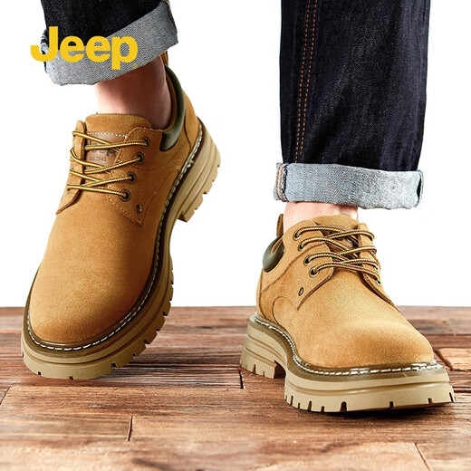 Chaussures pour hommes Jeep 2025 Printemps et automne Nouveaux chaussures de travail pour hommes American rétro doux pliables et chaussures jaunes décontractées jaune terreux (taille de chaussure de sport) 44