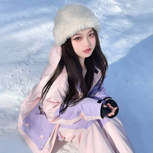 酷峰新款韩版滑雪服男女加厚保暖防水单双板装备分体滑雪衣裤情侣雪衣 奶粉粉套餐B（联系客服备注） S