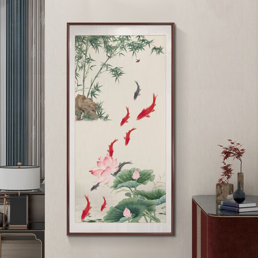 Good wood, new Chinese style bamboo sign for safety, entrance hall decoration painting, corridor aisle, ink Chinese painting, bamboo hanging painting, hand-painted A-bamboo sign for safety-elegant mahogany frame 80*160CM-high-definition giclee SA1