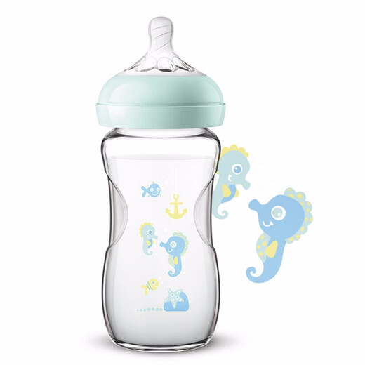 新安怡（AVENT）婴儿宝宝宽口径自然原生玻璃奶瓶8安士240ml SCF673 SCF674 进口 SCF674橙黄色海马240ml