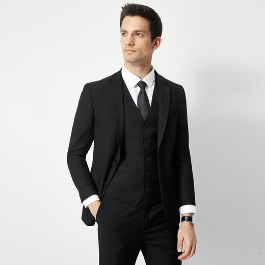 Shanshan Suit Men's Four Seasons Business Casual Suit Jacket Slim Groom Wedding Dress Solid Color Formal Suit Black (No Vest) XL 180/96A(50)