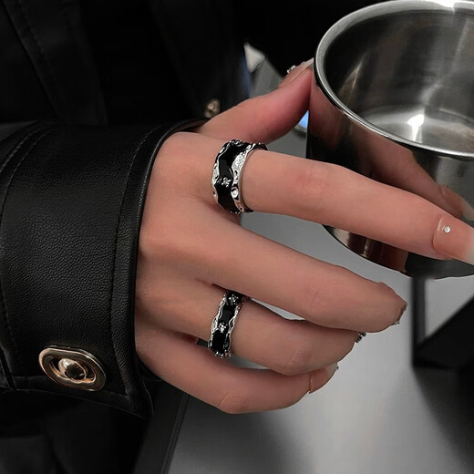 Qi Xiaomi two-piece ring set for men, trendy hip-hop open-ended men's single ring, dark style student index finger ring, fashionable and versatile tail ring