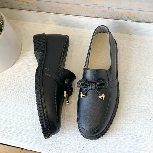 Zapatillas de lluvia de la boca de moda Xili Trabajo de cocina para mujeres Zapatos impermeables antideslizantes zapatos bajos zapatos de lavado de autos zapatos de pegamento botas de lluvia negras 37