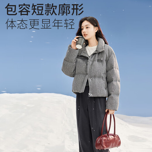 Xiangying Stand Collar Gray Down Jacket Women's Short 2025 Winter New Small High-end Bread Jacket Gray S