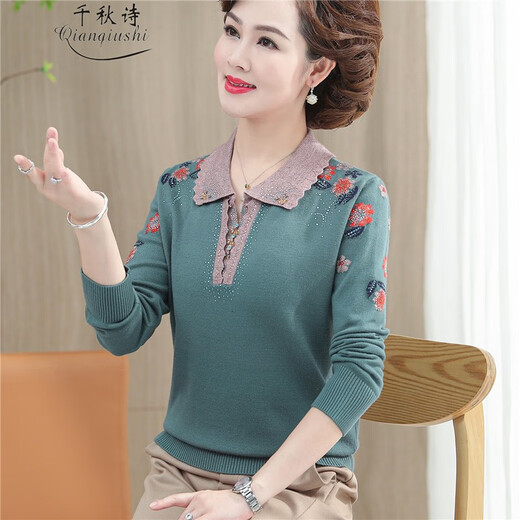 Qianqiu Poésie, d'âge moyen et de personnes âgées Nouveau automne et de chair de laine de revers d'hiver Plus Fat Plus taille de pull de base de la mère, Big Red XD829 L recommandé 100-110jin [Jin est égal à 0,5 kg]