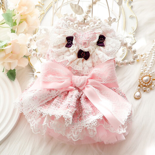 Vierbeiner Blumenhuf, schwere Arbeit handgefertigte Katzenprinzessin Rock Hunde Kleidung Frühlings- und Herbstkleidung, Laufstegpartykleid Welpenkleidung, Haute Couture Lace Blues XL-About 9-10jin [Jin gleich 0,5 kg]