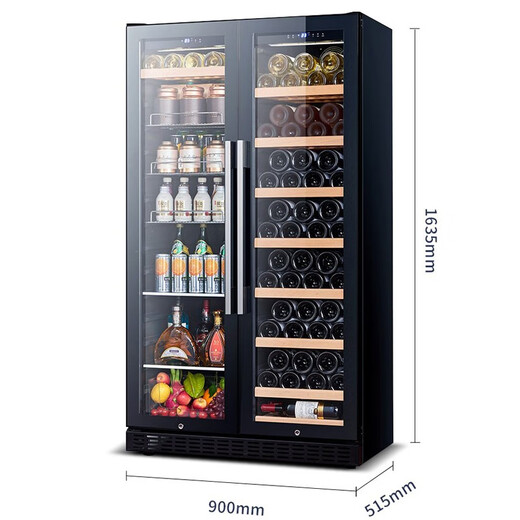 BAIKAILUN ultra-thin double-door double-temperature red wine cabinet air-cooled frost-free stainless steel wine cabinet office double-door constant temperature tea beverage integrated double-door living room household large-capacity refrigerator 1.6 meters dual-temperature red wine + ice bar glass style 51 bottles