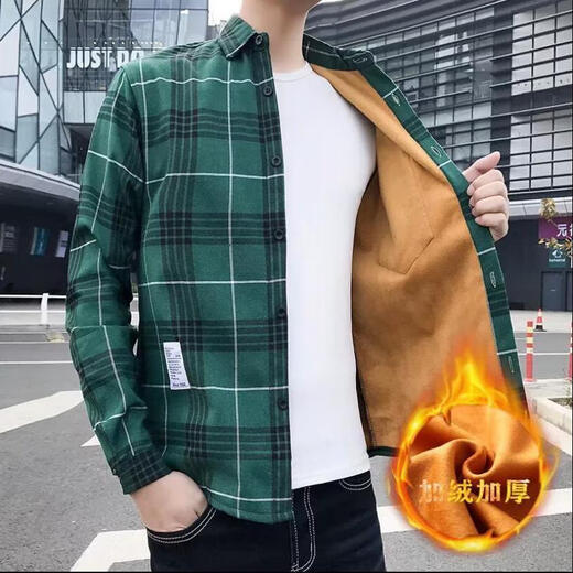 熊司令男士保暖衬衫秋冬季格子加绒加厚衬衣长袖港风金丝绒学生休闲外套 9905黑色衬衫 加绒 M