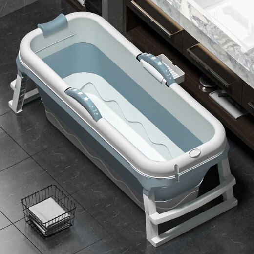 Youqin bath bucket foldable bathtub household adult infant bathtub bath bucket thickened bath artifact 1.48 meters blue large folding bathtub with cover