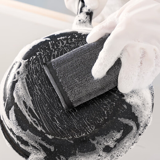 Wangshe Sponge Wipe Steel Wire Cloth Cleaning Block Pot Brush Sponge Wipe Pot Washing Artifact Brush Bowl Steel Wipe Double-sided Powerful Descaling Strengthened Black-6 Pieces (Clean Concave Side)