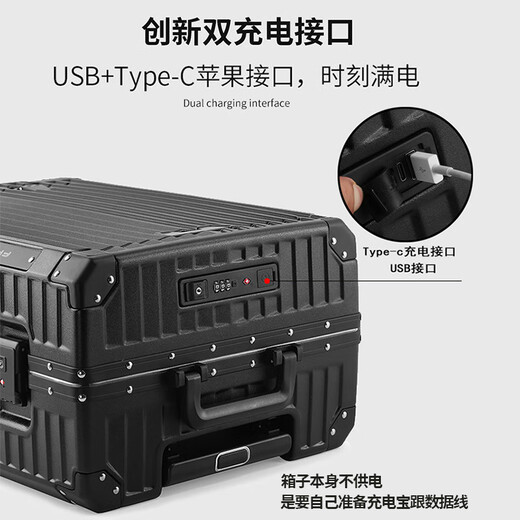
Yixuan front open cover aluminum frame suitcase for men's business can board the plane multi-functional small check-in trolley case Business gray (aluminum alloy frame + double enclosed inner lining) 20-inch [USB+ cup holder + side hook + bracket]