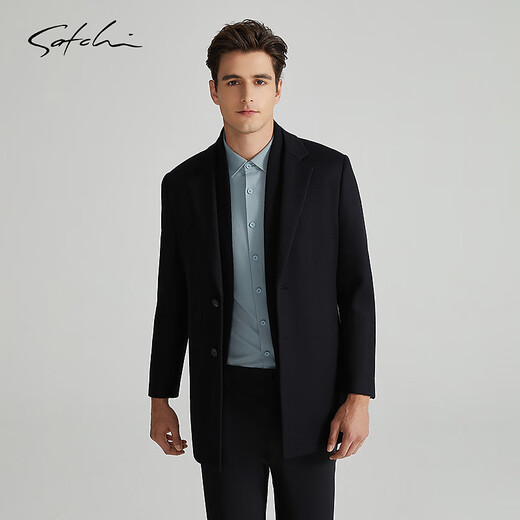 SATCHI Removable Goose Down Liner SATCHI Men's Woolen Coat 2025 Winter Mid-Length Wool Jacket Black M