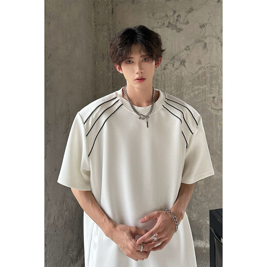 Zisong Gaojie Feng Gao Ke Camiseta de hombros pesados Camiseta de manga corta para hombres y mujeres Camiseta suelta Camiseta suelta Simple DSA070-CD1049 White XL recomendado 120-135Jin [Jin equivale a 0.5 kg]