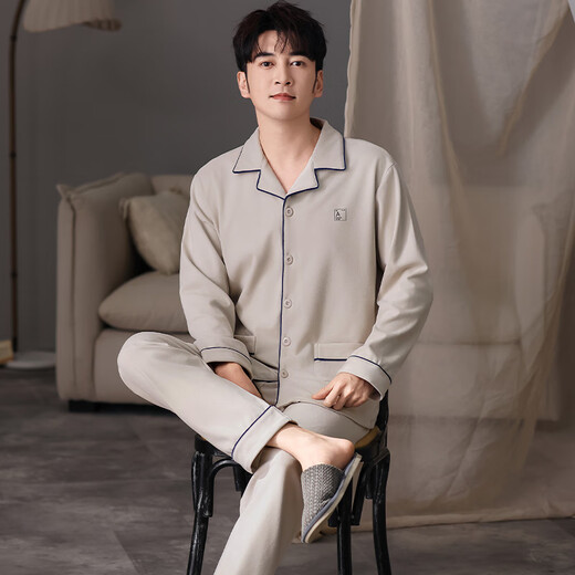 
Yalu pajamas men's autumn and winter thickened Developer long-sleeved cardigan for teenagers can wear warm home clothes suits outside 01Q9194 men L