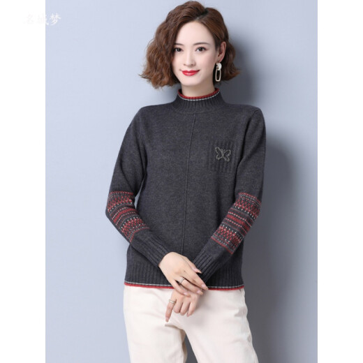 Mingchengmeng red sweater women's autumn and winter new style half turtleneck plus velvet thickened knitted bottoming shirt red sweater L
