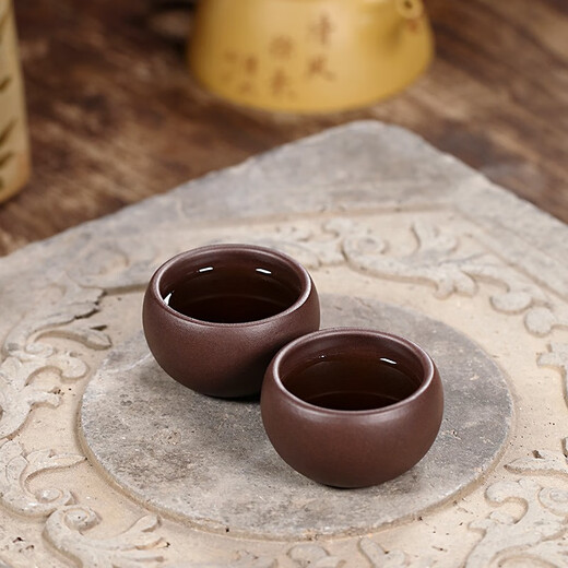 Hidden Pot World Yixing Purple Clay Tea Cup Original Mineral Purple Clay Matching Pot Special Small Mouth Tea Cup Small Cup Master Cup Yuanbao Matching Cup Purple Clay Style Matching Cup
