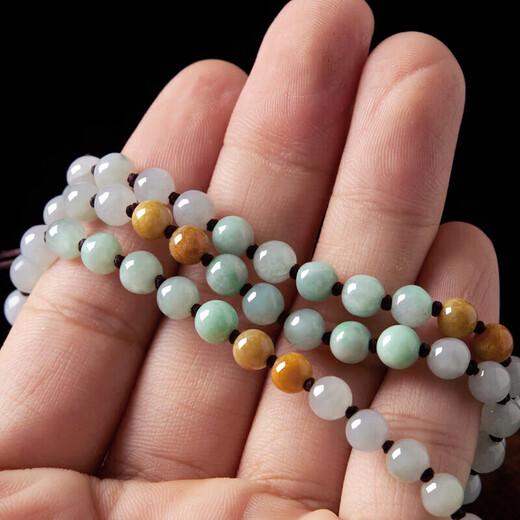 Manli Cui guaranteed price 11.11 jadeite waxy three-color 5mm round bead necklace lanyard multi-purpose with rope for men and women with certificate