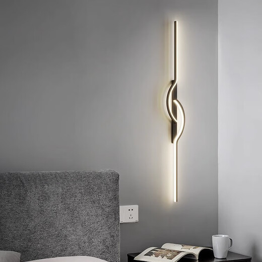GUYES strip wall lamp minimalist creative strip lamp living room sofa lamp simple modern bedroom Guangdong Zhongshan lamp wall lamp black 60CM-three-color dimming
