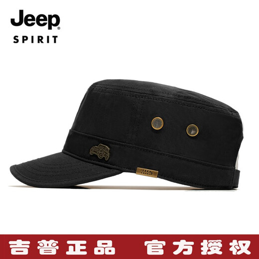 JEEP pure cotton flat-top hat for men, outdoor sports baseball cap, four-season casual peaked cap for women, fashionable and versatile sun hat, one size fits all, adjustable, black, one size fits all, 56-61cm