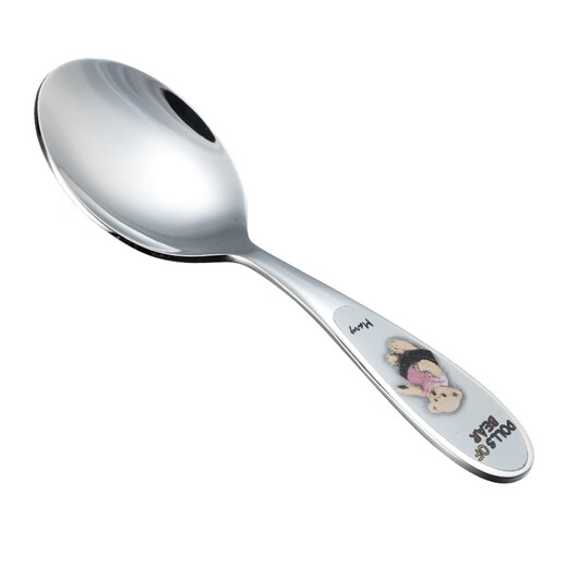 Kitshine Korea imported 304 stainless steel baby spoon mini short handle round spoon cartoon baby feeding spoon supplementary food spoon small spoon JOHN bear baby spoon