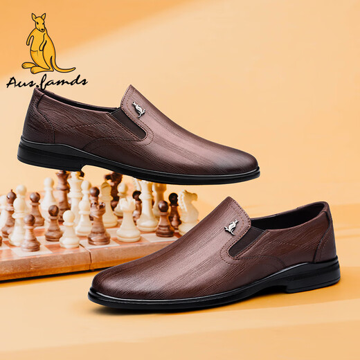 Australian famous kangaroo AUSFAMDS leather shoes for men 2025 winter new authentic men's business casual shoes genuine leather high-end versatile British style formal shoes brown texture 42