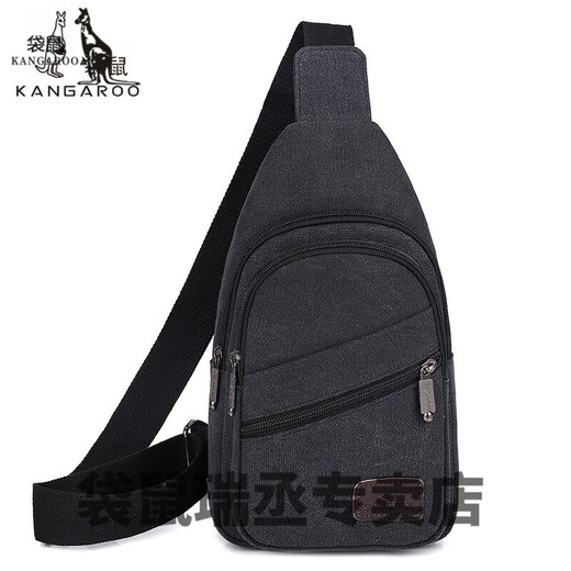 
Kangaroo 2024 new trendy men's one-shoulder crossbody bag men's outdoor chest backpack casual canvas shoulder bag chest bag small bag black 9901