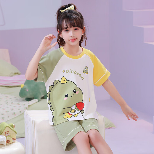 
Girls pajamas summer pure cotton short-sleeved little girl children medium-sized children kids kromi cartoon home clothing set DZ6627 dinosaur children 12 size height 115-125cm45Jin [Jin equals 0.5 kilogram]