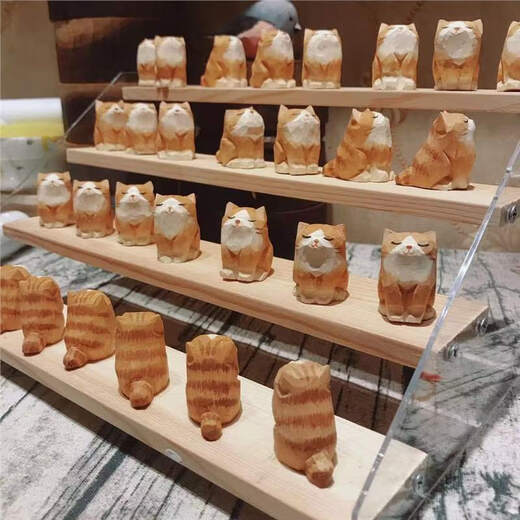 木雕小橘猫摆件手工艺品可爱的猫猫萌宠可爱手作造景猫咪桌面装饰 小橘猫