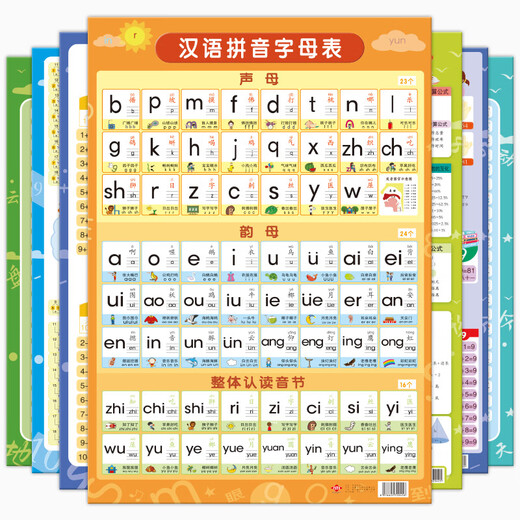 Yuan Chinese Pinyin Alphabet Wall Sticker Pinyin Training Learning Artifact Initial Vowel First Grade Children Early Education Scheme [New Style] Synchronous literacy picture of first-grade volume
