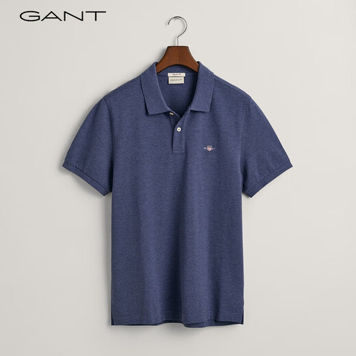 GANT男士简约通勤纯色纯棉百搭舒适翻领针织衫短袖polo衫 902藏蓝色 L