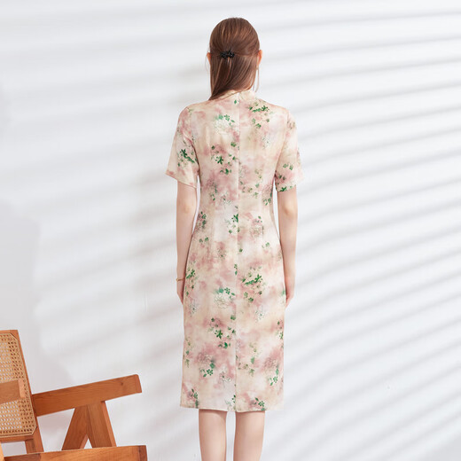 Classic Story (JANE STORY) 2024 new summer high-end daily cheongsam for women, young style, national style, new Chinese style floral dress, apricot pink and green flower S