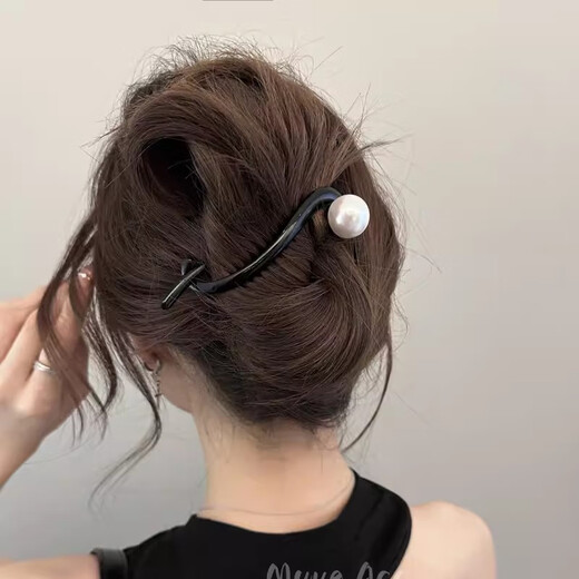 两世欢简约珍咖色珠一字抓夹女2025新款高级感扭扭发夹后脑勺鲨鱼夹发饰 玳瑁+焦糖珠