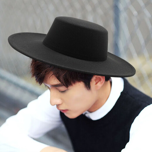 Select European and American retro British wide-brim flat top hat large-brimmed jazz hat autumn and winter fashionable casual felt hat for men and women red normal size suitable for 56-58cm head circumference