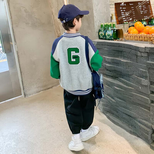 Zuoxi boys baseball uniform jacket autumn 2025 new children's spring and autumn jacket Korean version top trendy gray 150