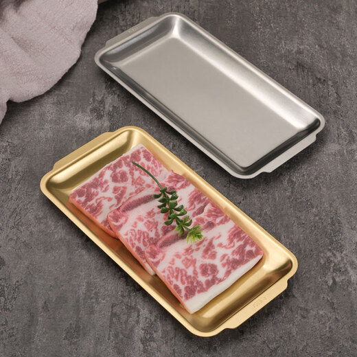 Laijia 304 stainless steel square plate Korean barbecue plate barbecue plate thickened plate rectangular dish household flat bottom tray rectangular plate 22*11 (201 silver) 1cm