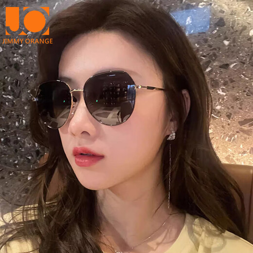 Jimmy Orange墨镜太阳镜女新款夏偏光时尚大脸显瘦防晒眼镜防紫外线 黑金